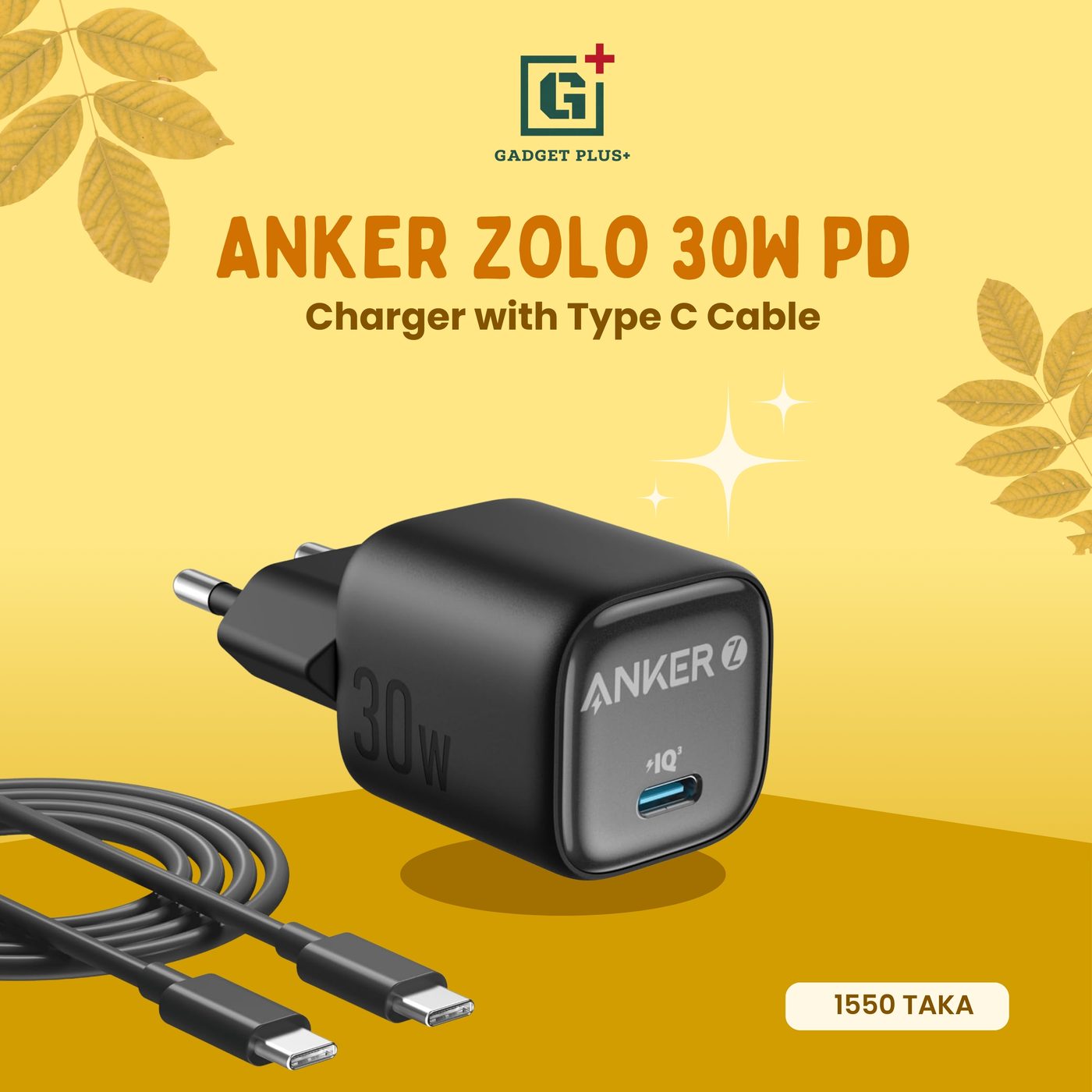 Anker Zolo 30W PD 3.0 Charger With USB C Cable