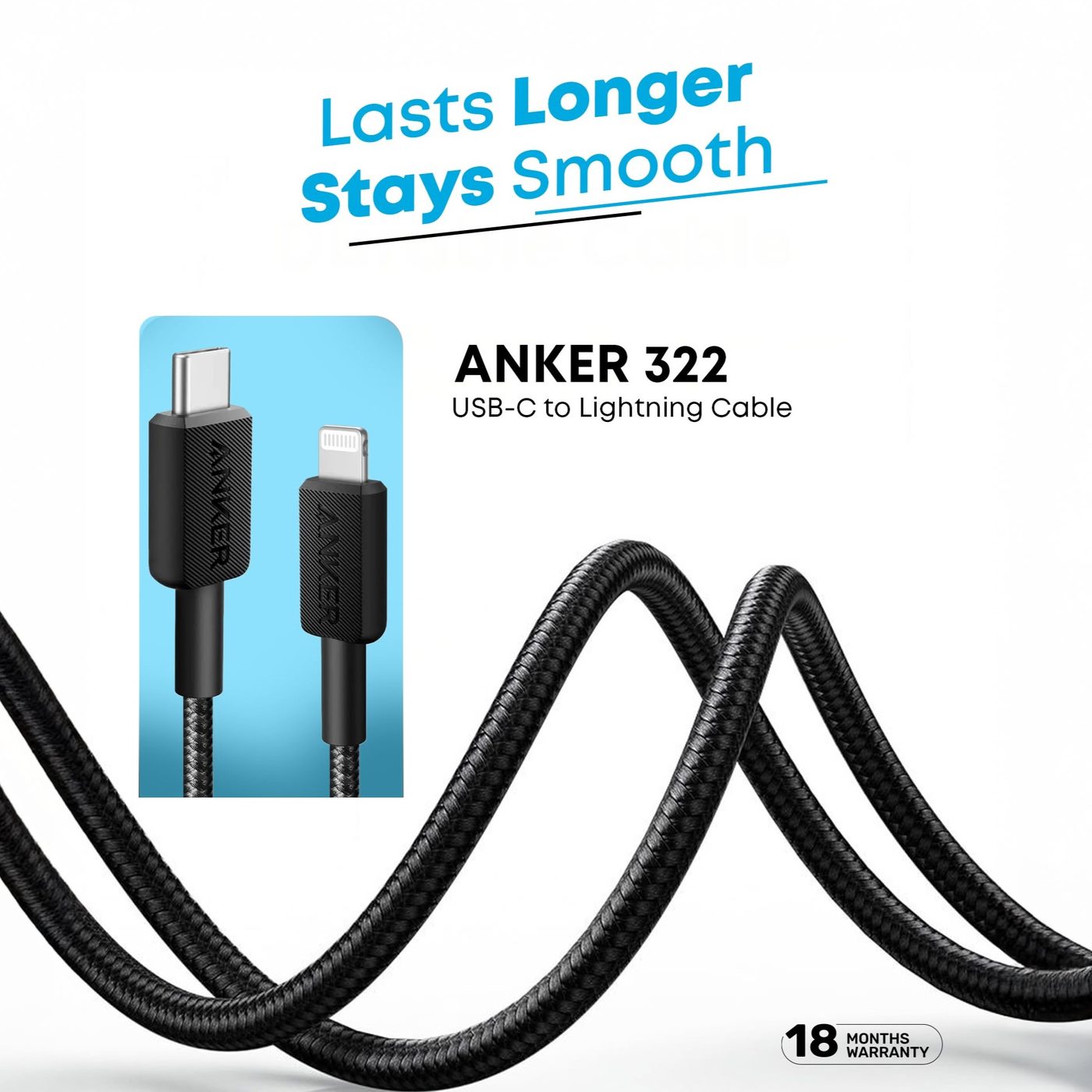 Anker 322 USB-C to Lightning Cable (3ft)